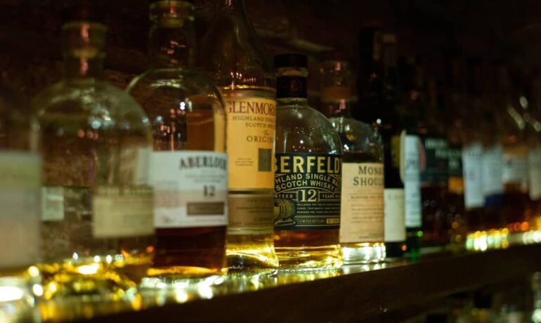 Several bottles from different types of Scotch whisky