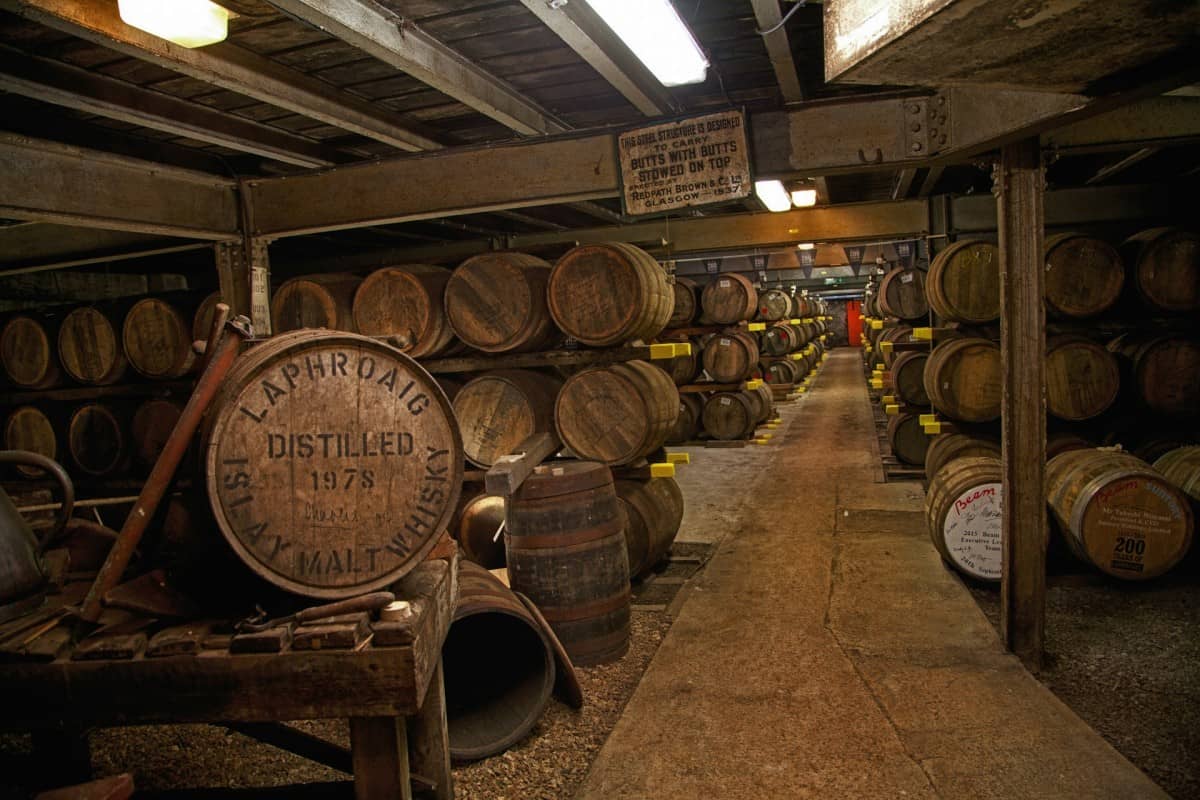 Laphroaig warehouse for maturing and aging Scotch Whisky