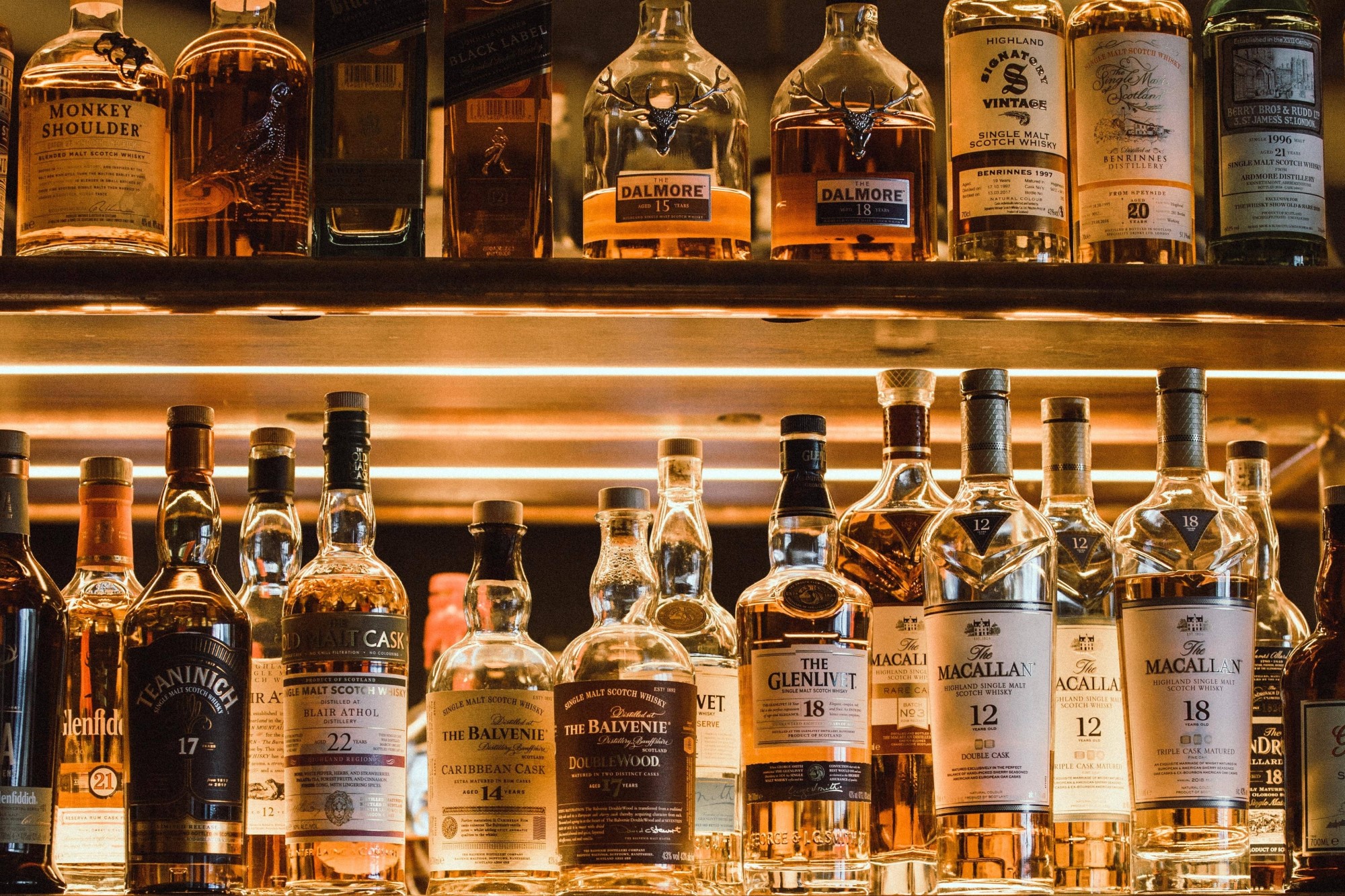 Bar shelf with scotch whisky brands