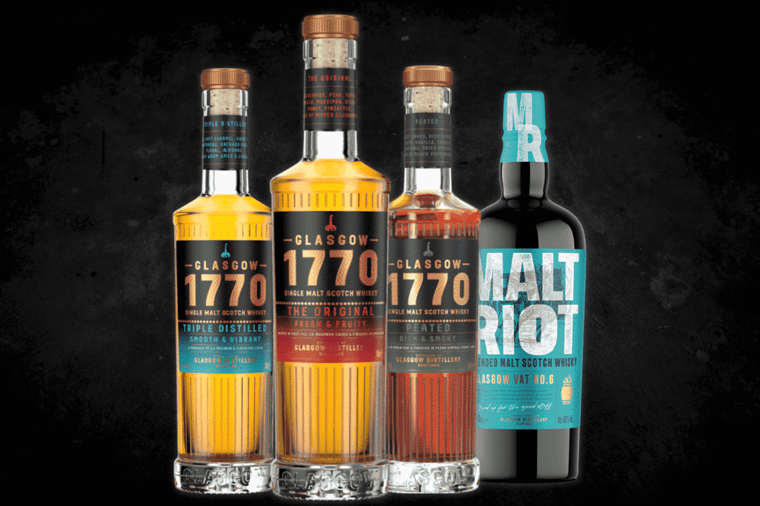 All 4 expressions of Glasgow 1770 Whisky Distillery Company