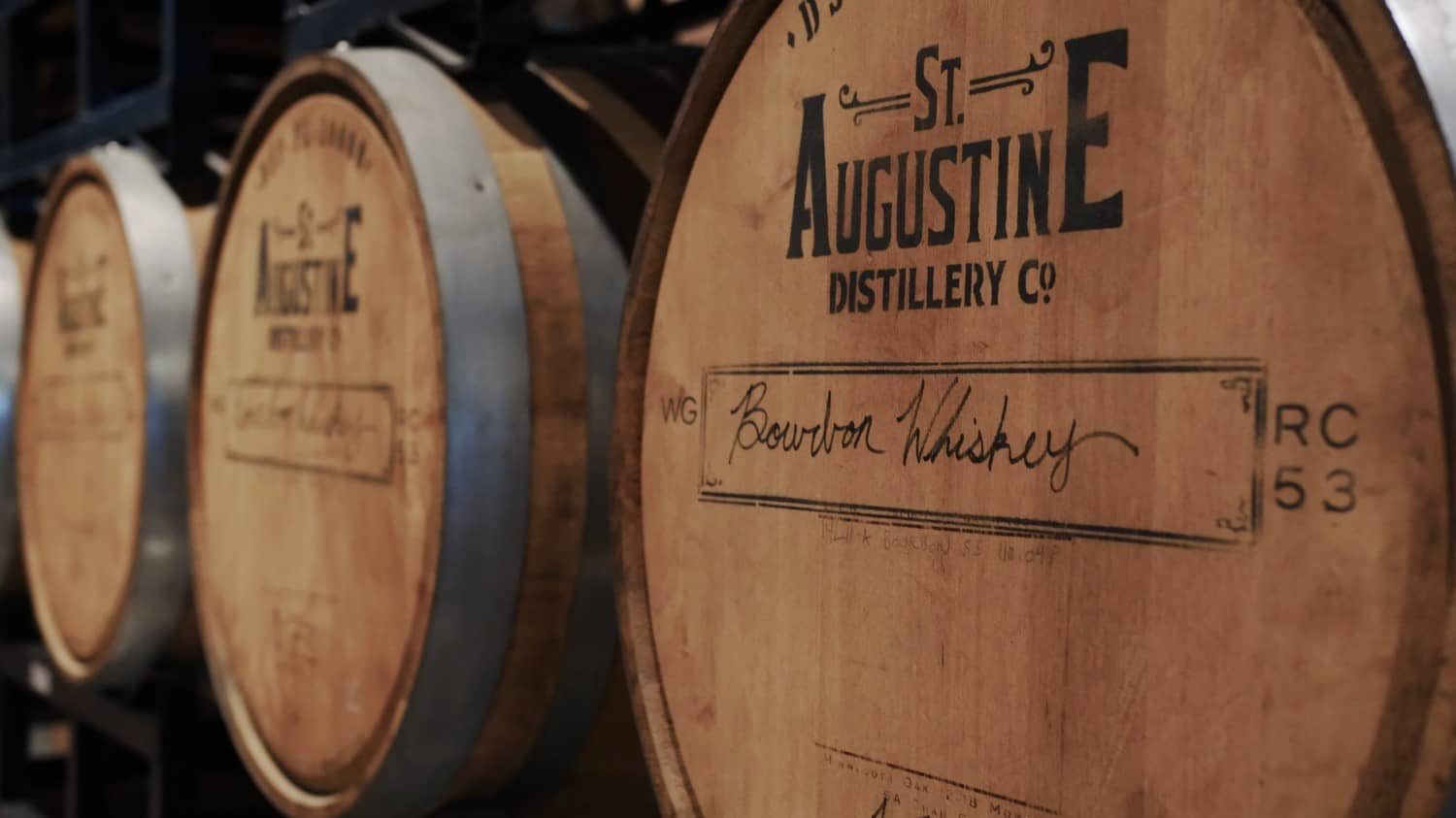 Barrels of Small batch bourbon from Augustine Distillery